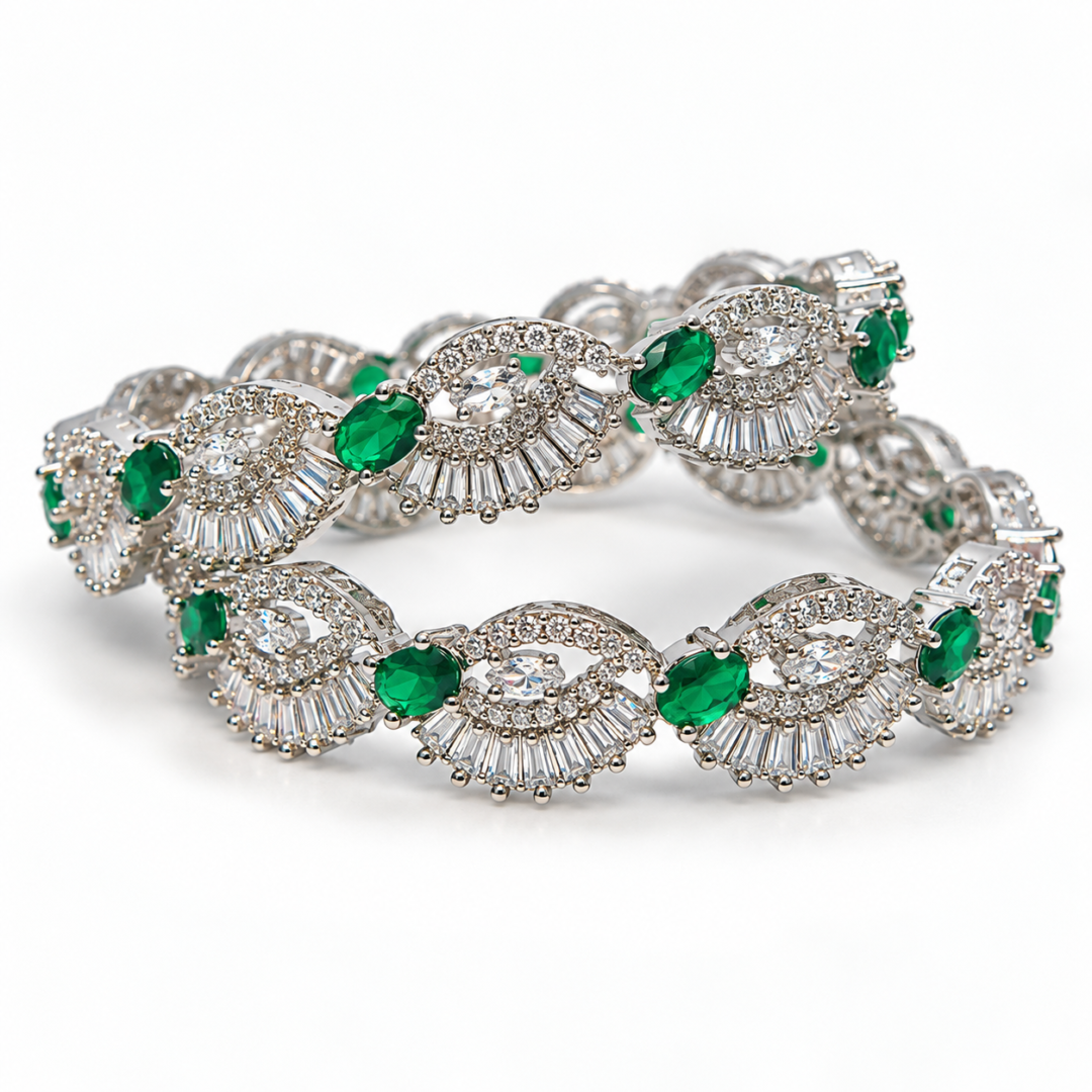 intertwined silver and green diamond cut bangle aa dcb 009 (1)