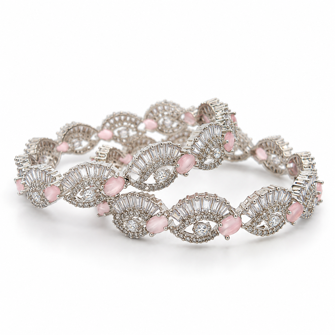 intertwined silver and pink diamond cut stone bangles aa dcb 008 (2)